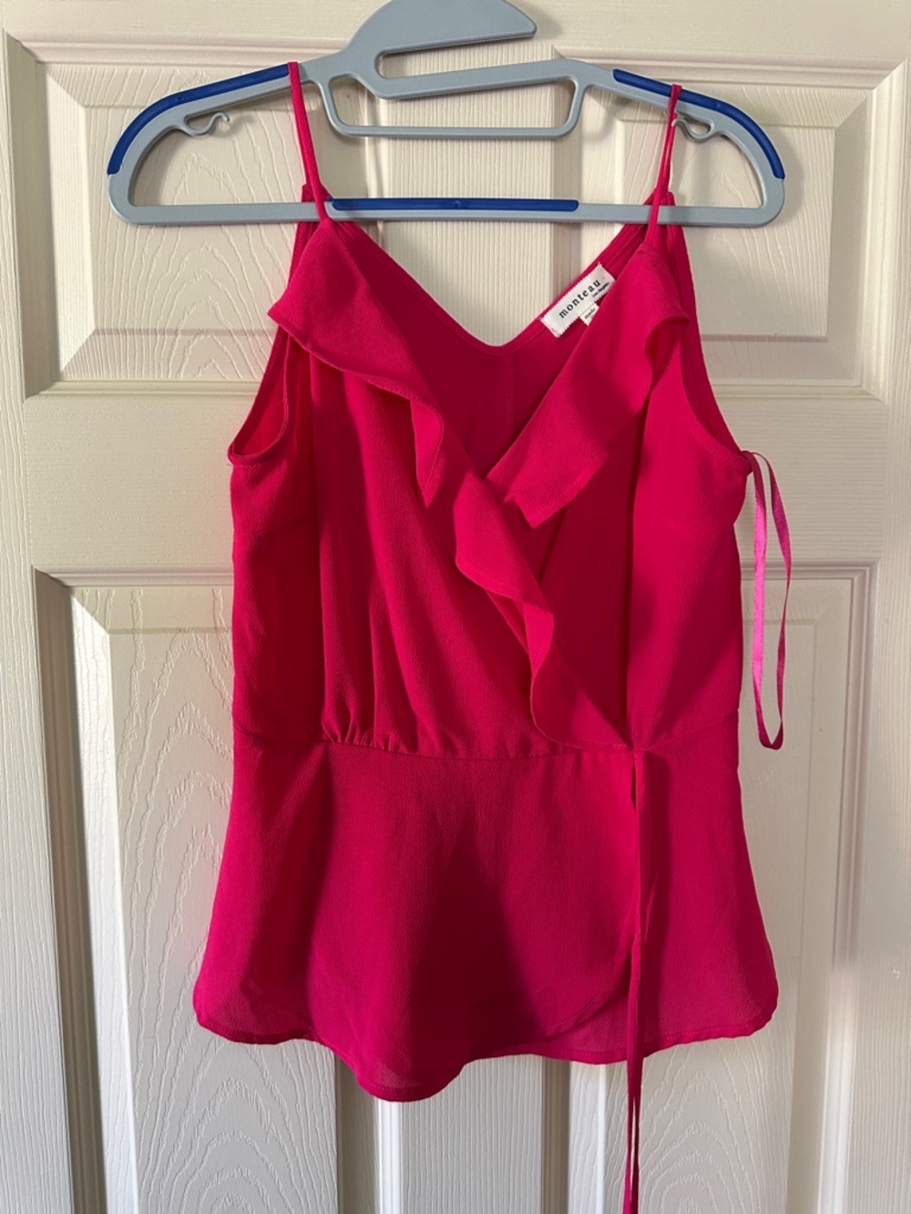 Monteau Hot Pink Ruffle Wrap Cami